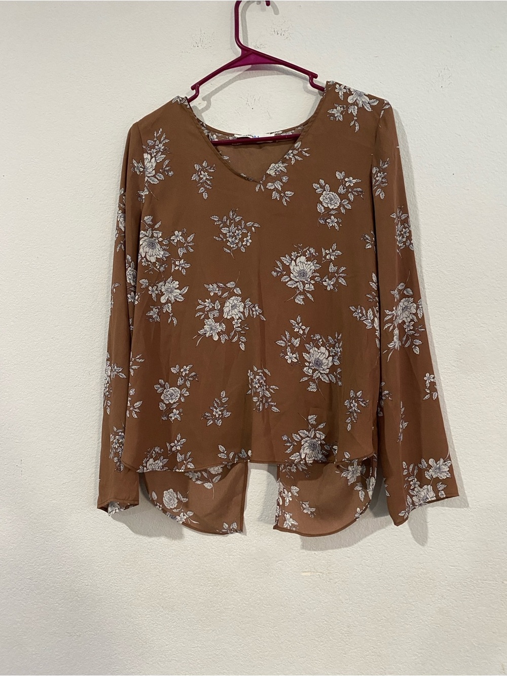 Alice Blue Brown Floral V-Neck Long Sleeve Blouse